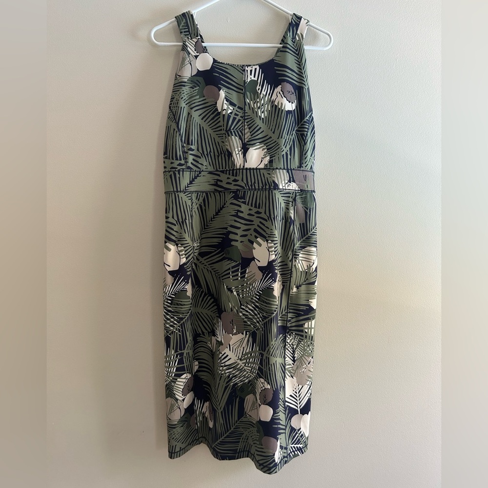 Royal Robbins Blue Green Palm Floral Stretch Cross Back Jammer Dress Sz XL
